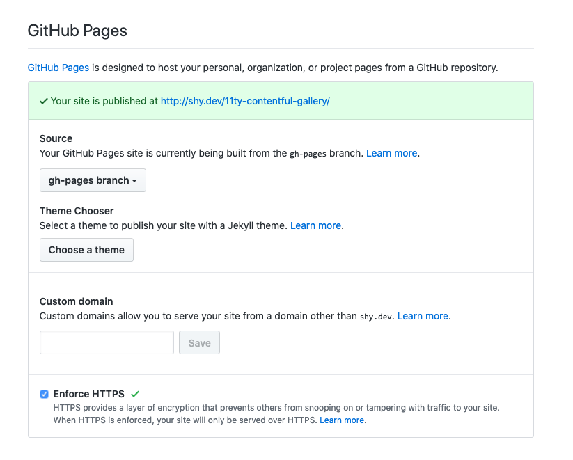 GitHub pages settings
