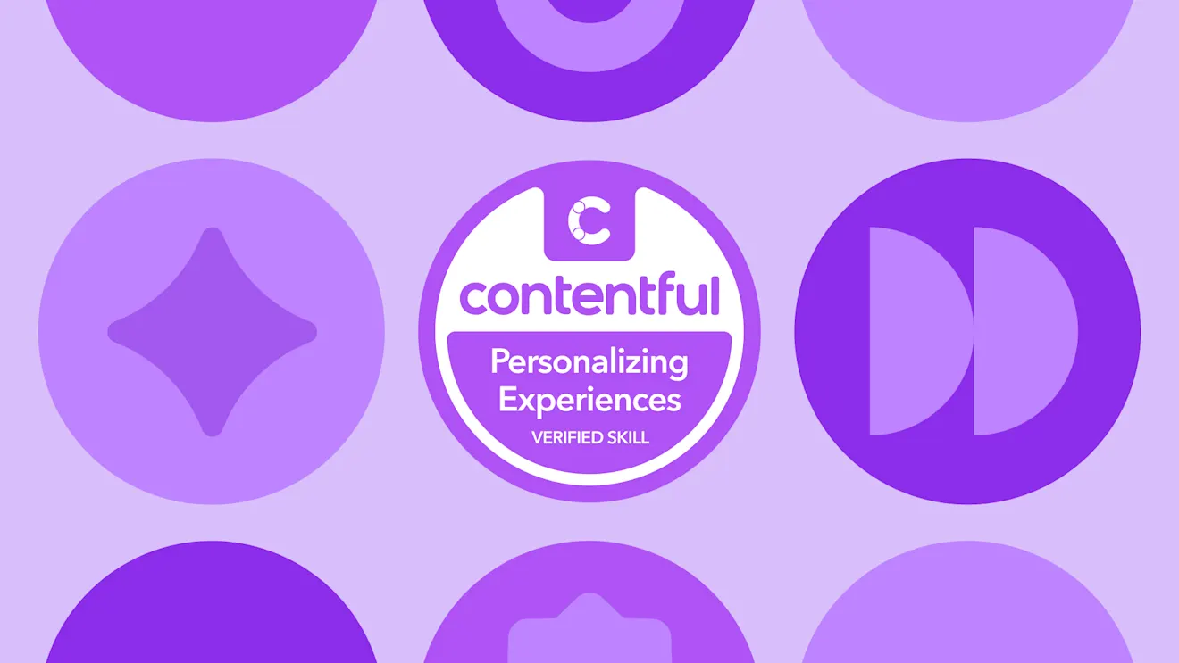 Contentful badge for Personalizing Experiences Verified Skill on a purple background with decorative circles and shapes.