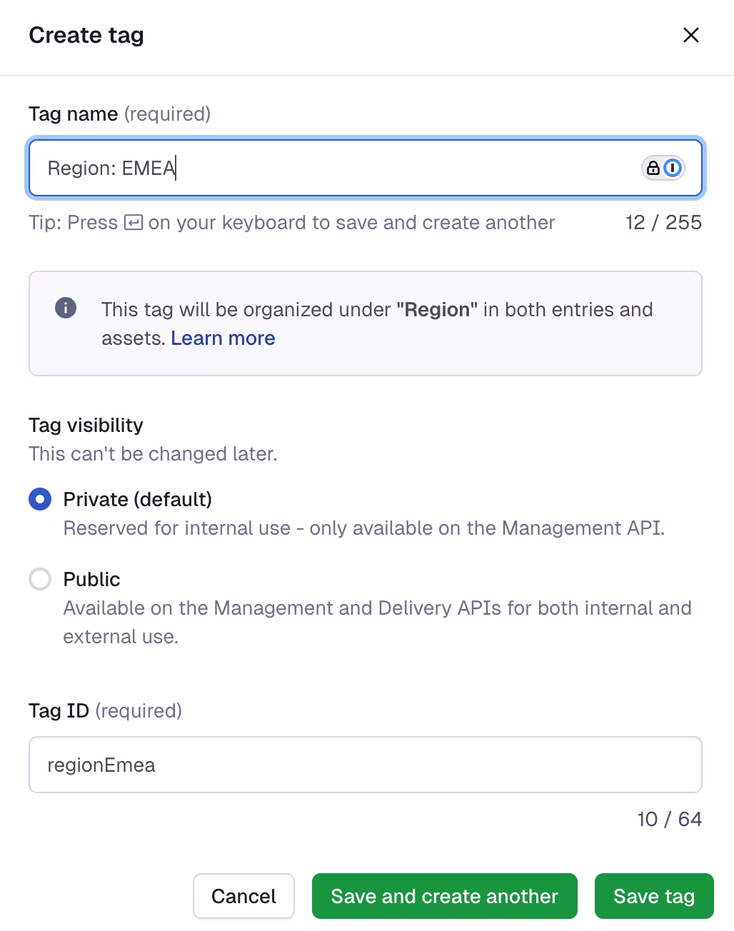 Tags tab