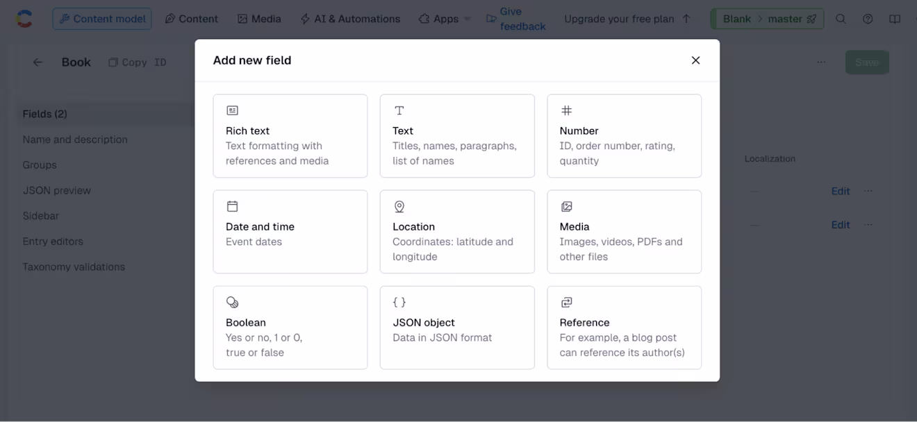 Next, add a Media type field named bookCover to the Book model
