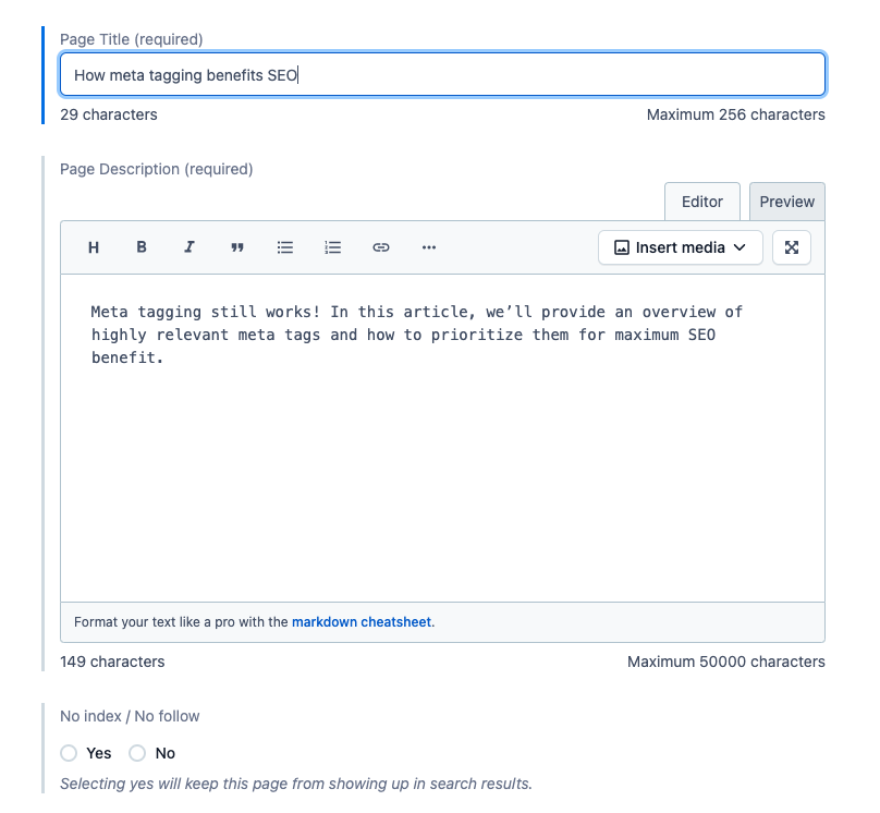 SEO meta tagging