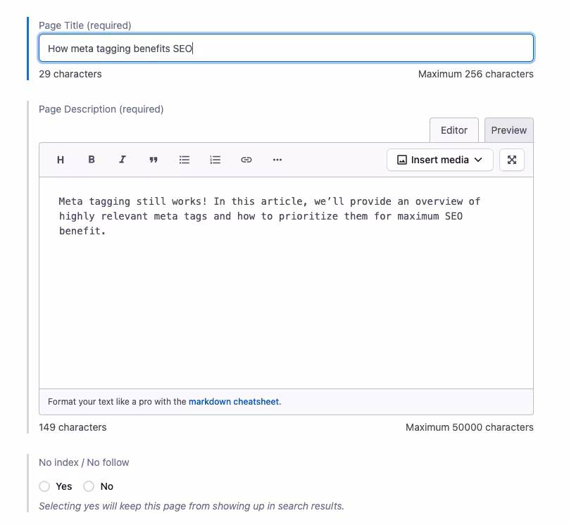 SEO meta tagging