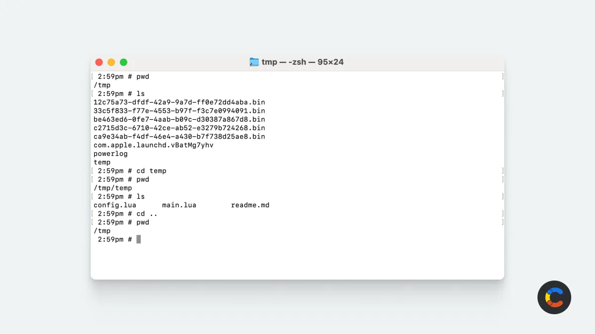 Screenshot of navigation commands being used on Mac Terminal