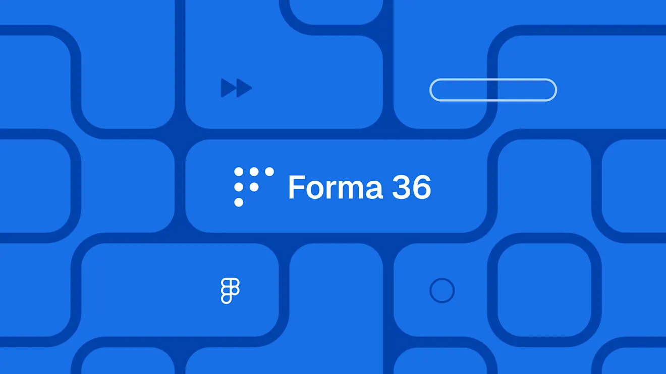 Abstract blue background with rounded square patterns and white text reading "Forma 36" with decorative dots