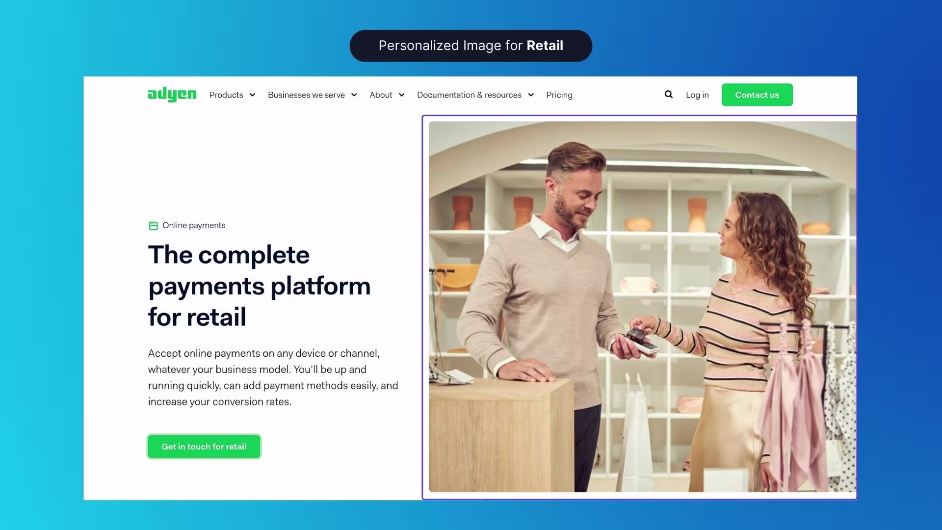 Hero Image Personalization Example (Adyen) - After