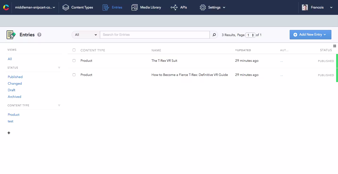 snipcart-middleman-contentful-dashboard