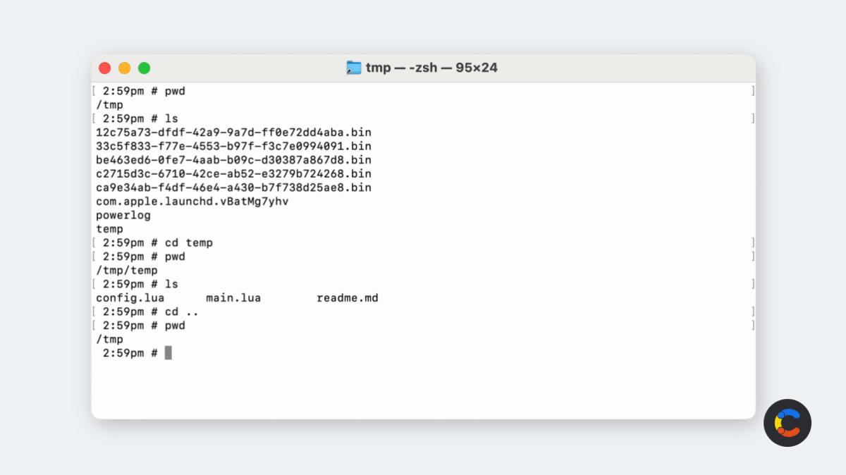 The Mac Terminal history in action