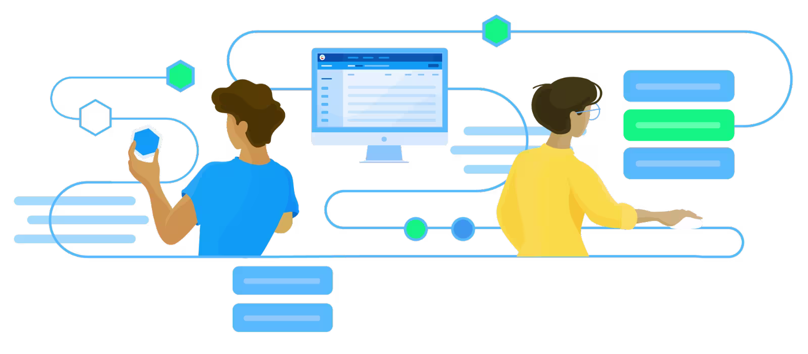 People working in a pipeline