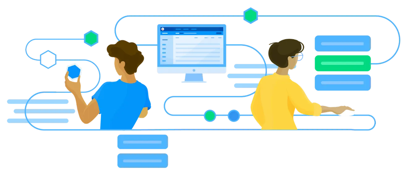 People working in a pipeline