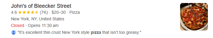 Pizza rich result
