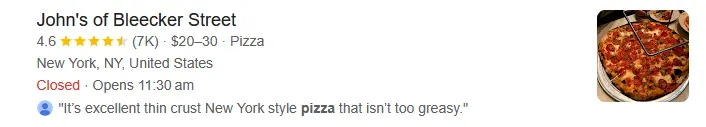 Pizza rich result