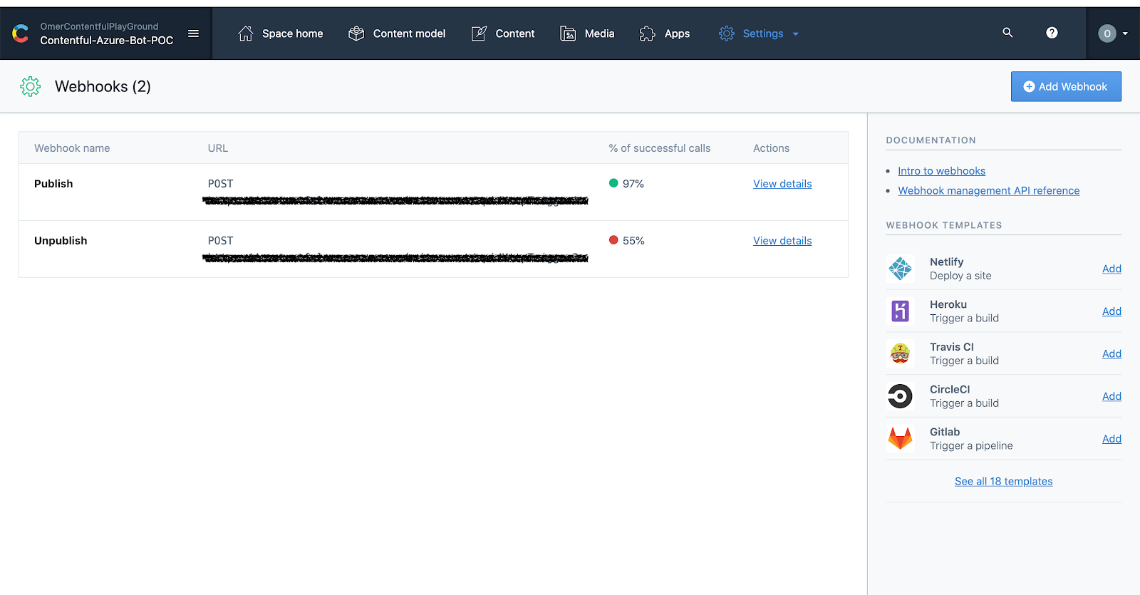 Contentful webhooks