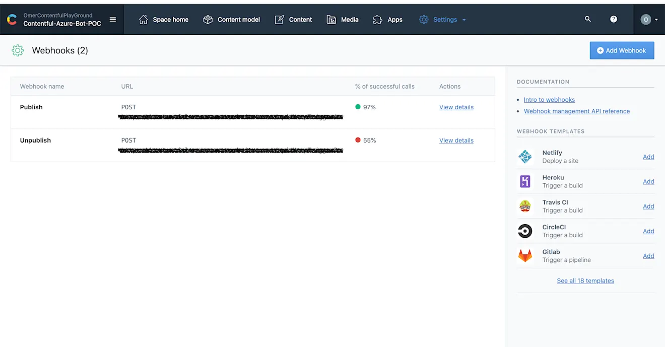 Contentful webhooks