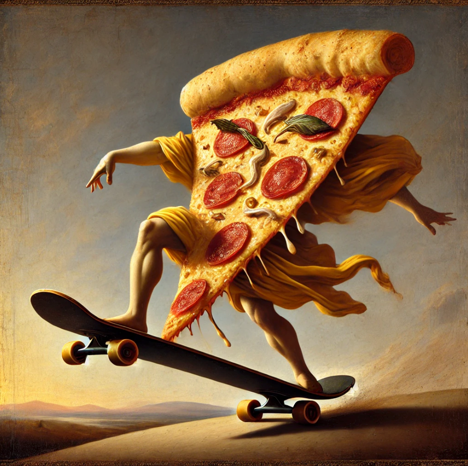 Pizza on a skateboard