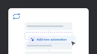 Interface showing "Add new automation" button in blue with refresh icon above, displayed on a light background with placeholder elements