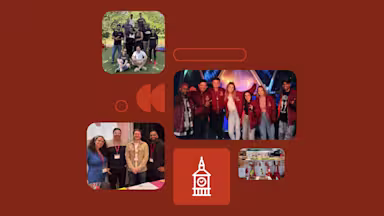 A collage of group photos showing people at various company events, including outdoor team activities and indoor celebrations