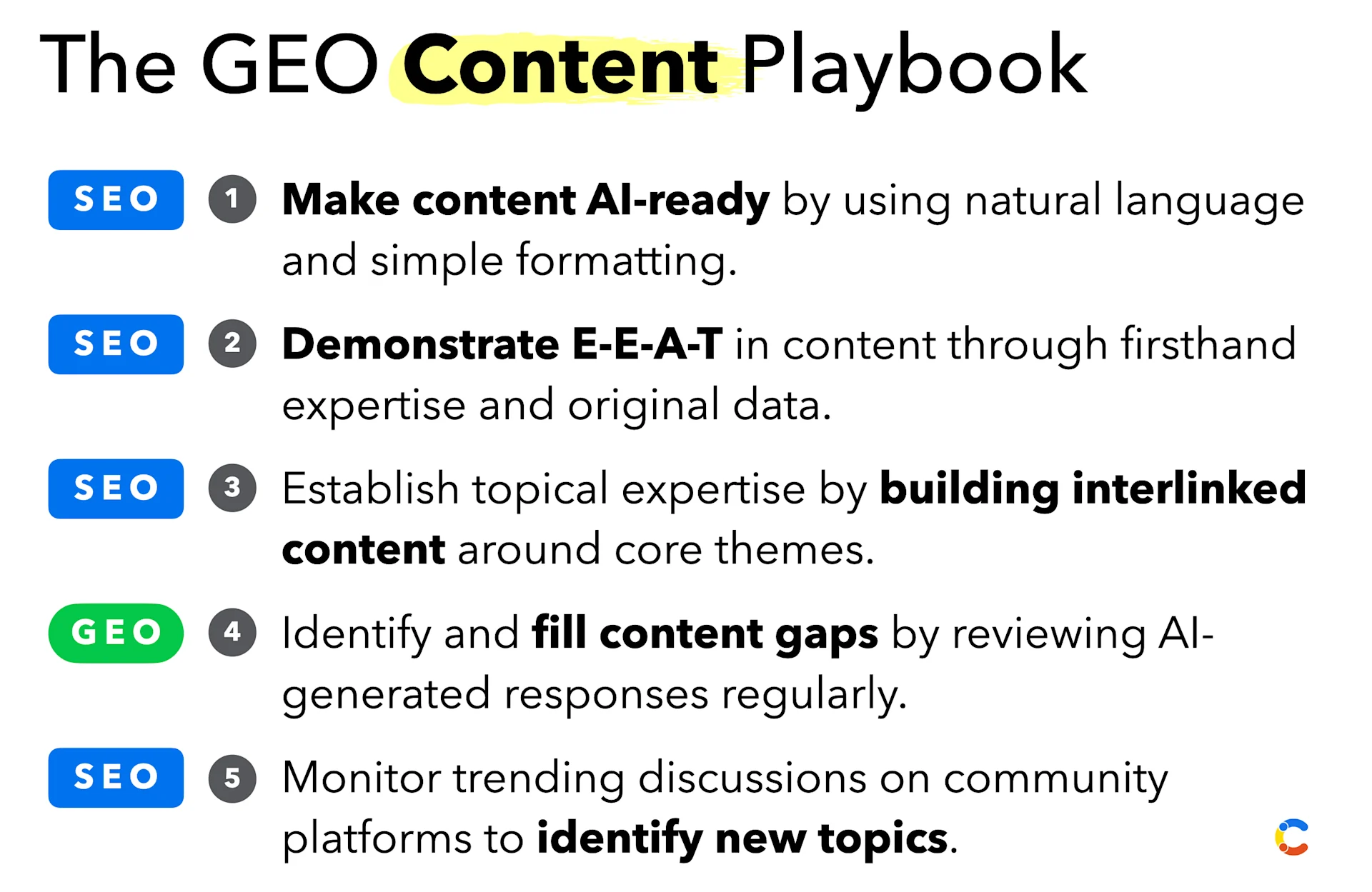 GEO playbook for content