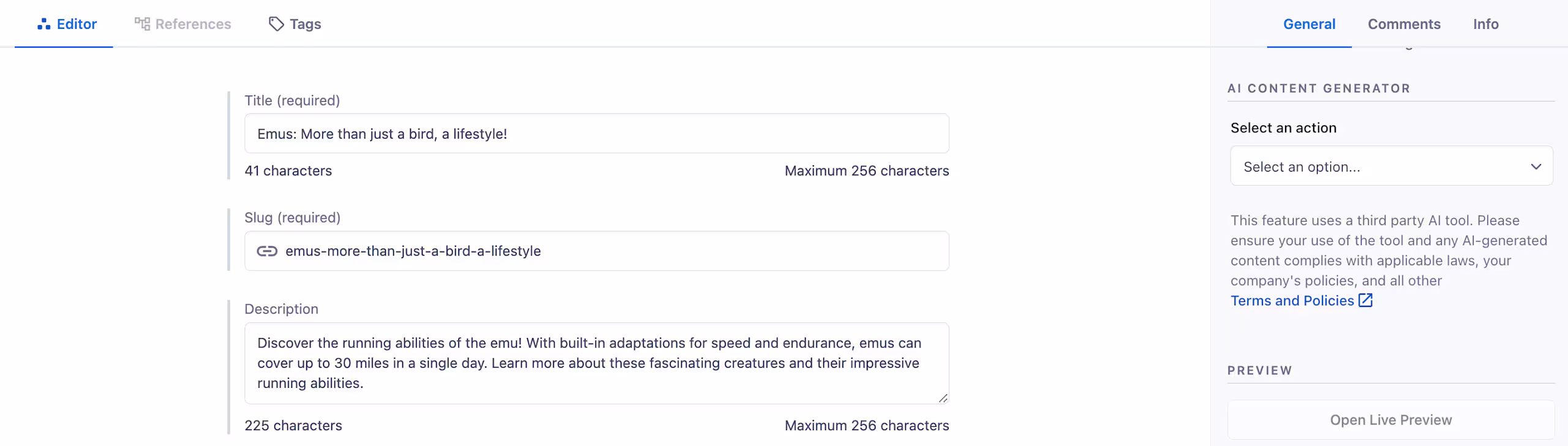 Create SEO keywords and descriptions