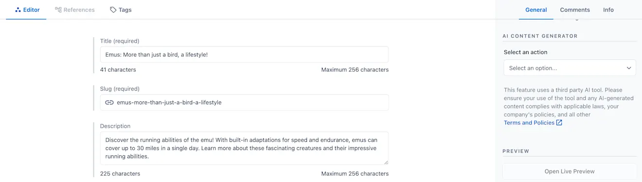 Create SEO keywords and descriptions