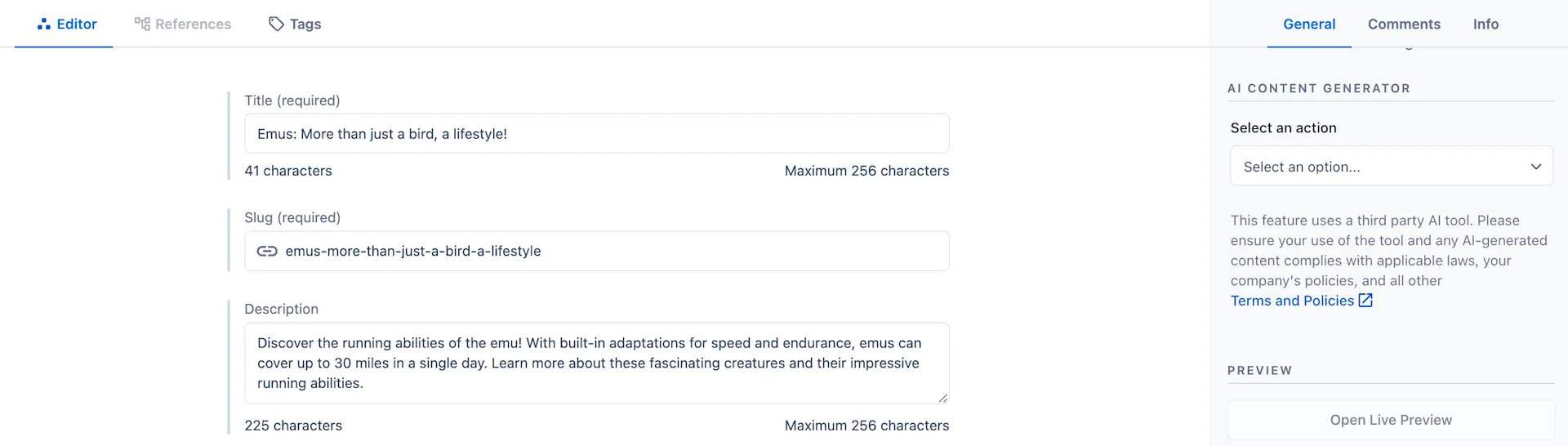 Create SEO keywords and descriptions