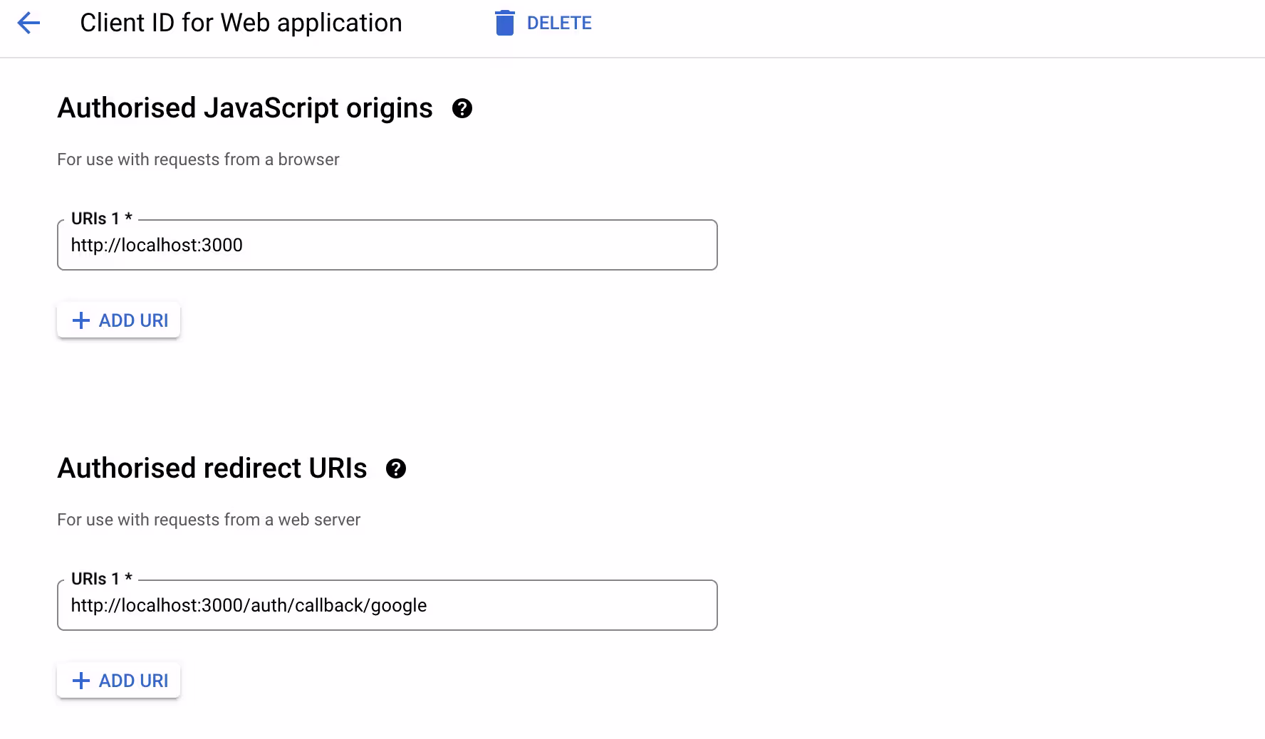 Get the Google authentication provider API credentials