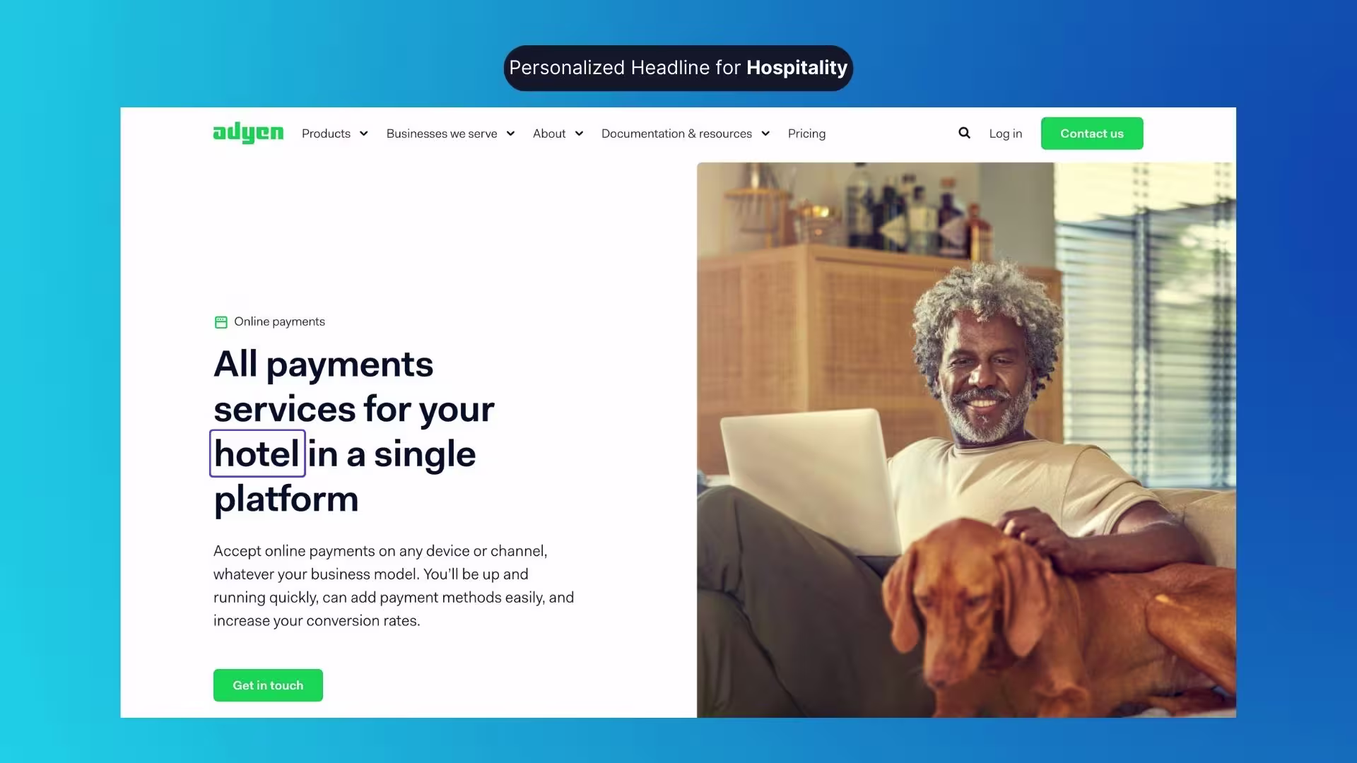 Headline Personalization Example (Adyen) - Before