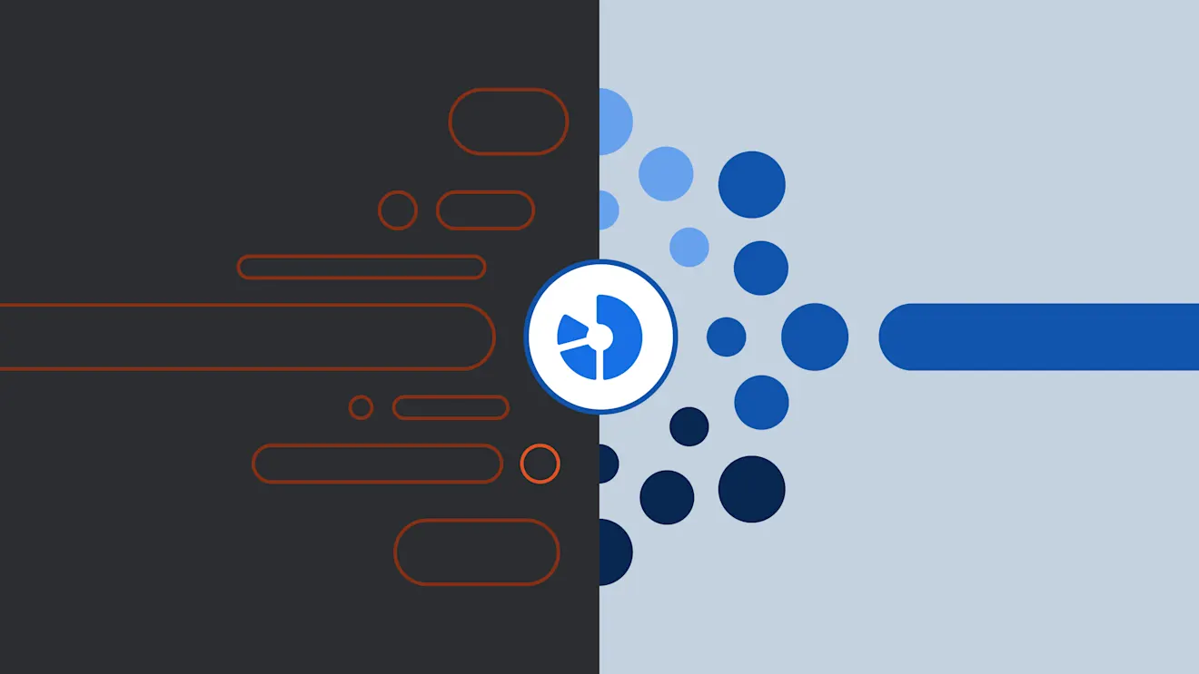 Loading screen interface with white circular icon on dark background, featuring blue gradient dots pattern and red outline elements