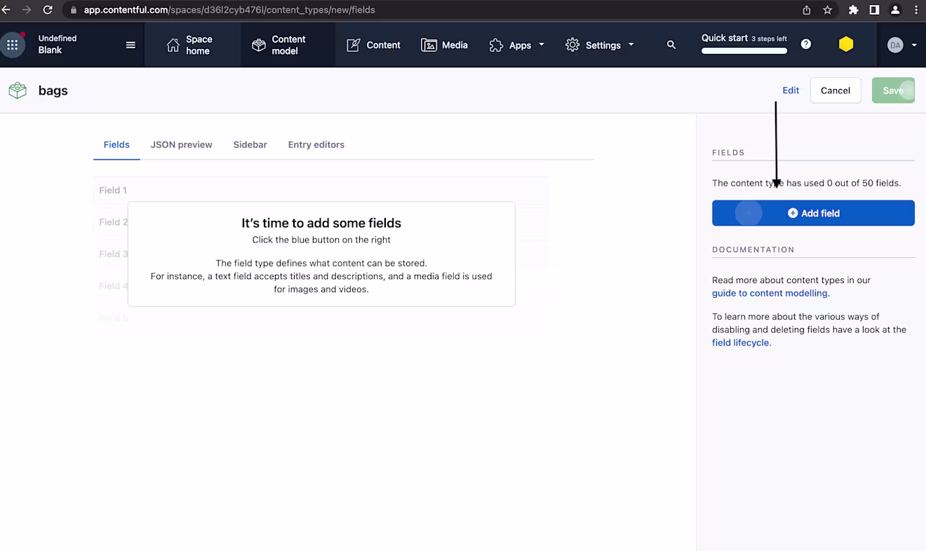 Click +Add Field and add a new field.