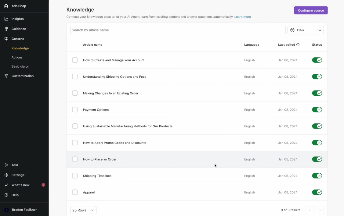 Knowledge section