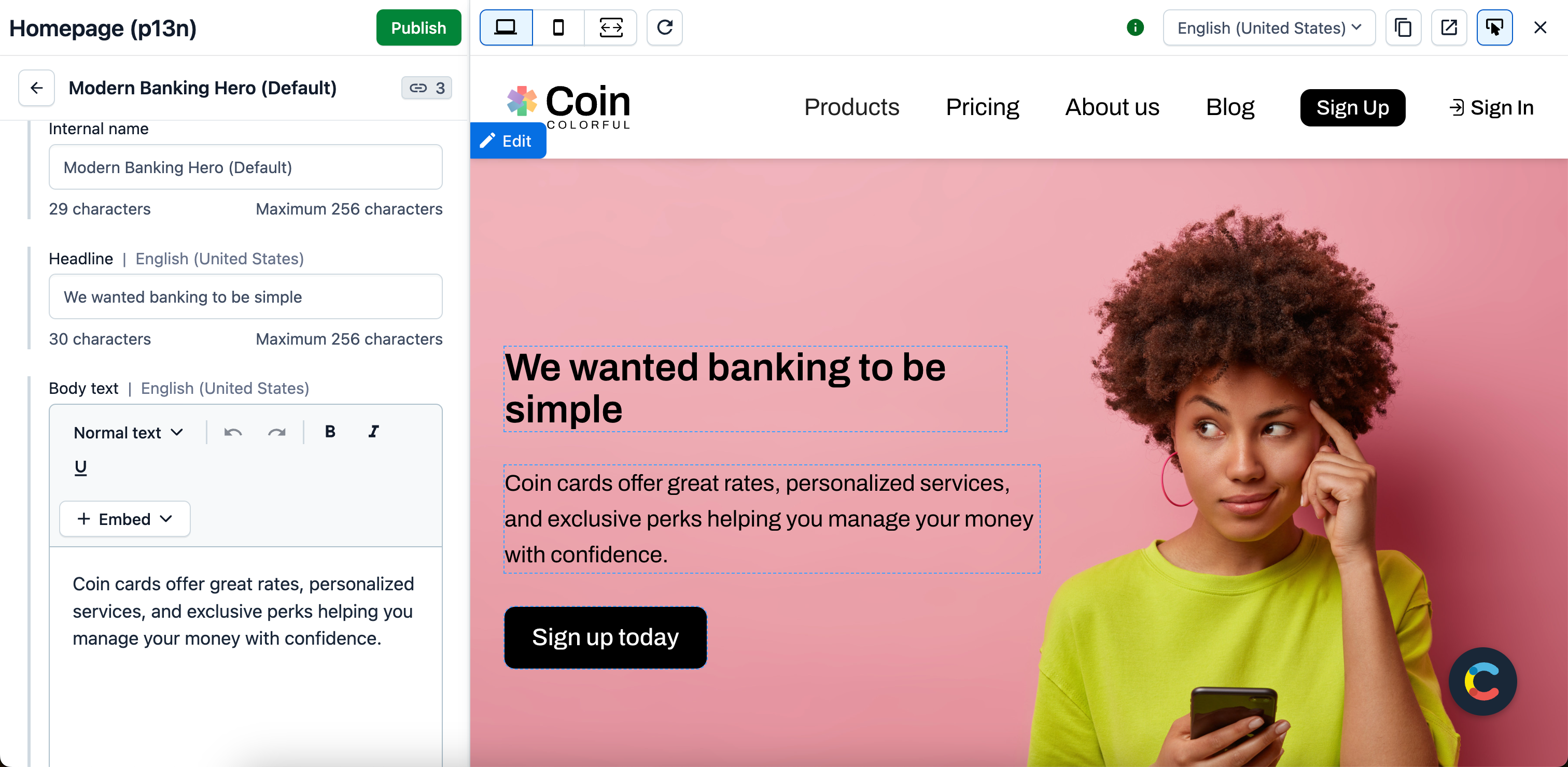 Contentful live previews in action