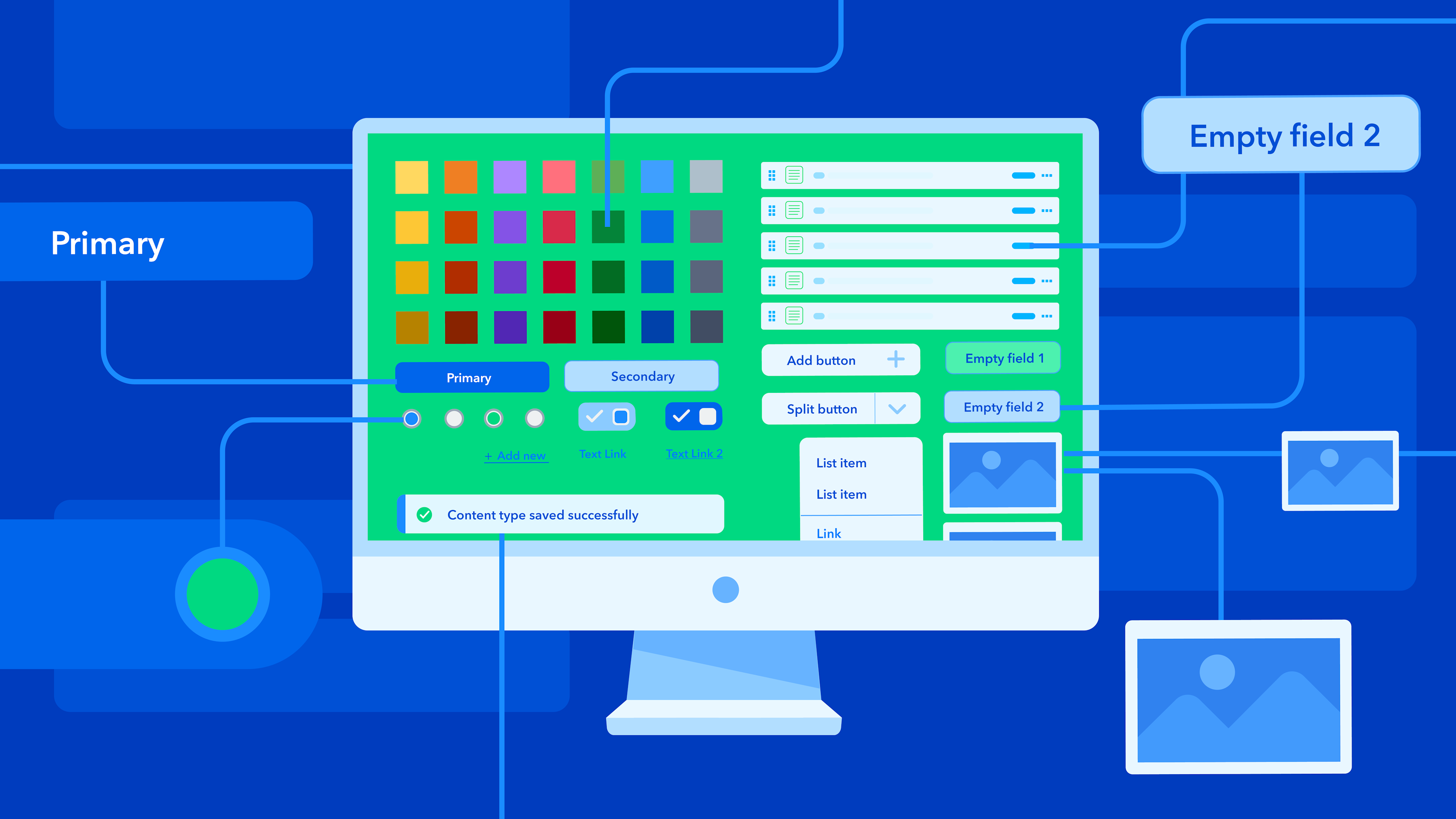 Illustrated graphic of a PC screen with the new Forma36 v4 interface on it