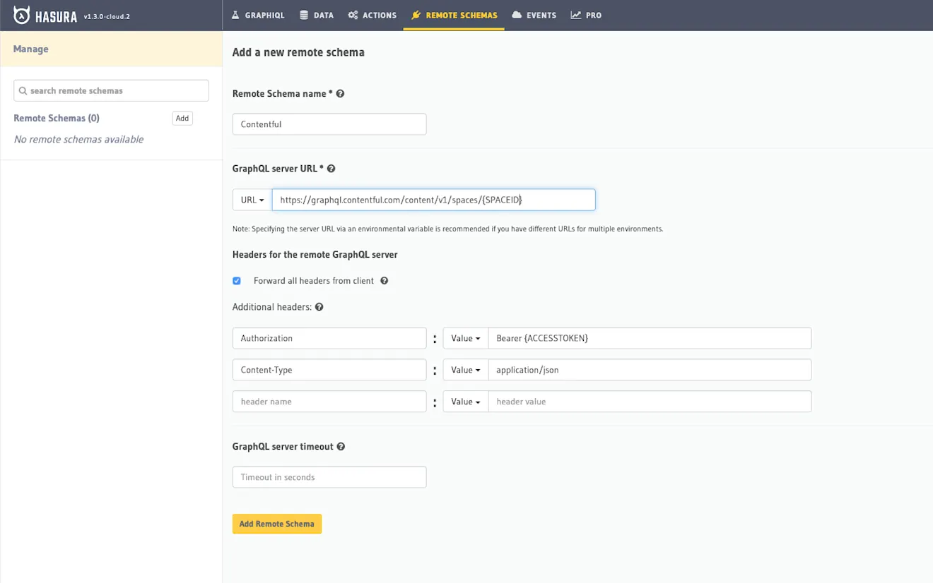 Adding a new remote schema in Hasura