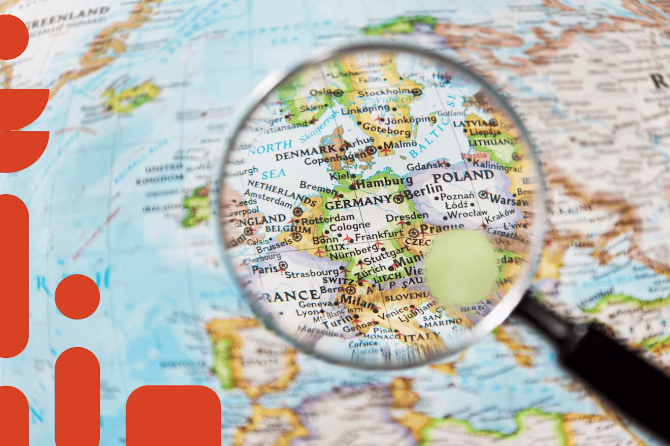 Map with a magnifying glass over Germany 