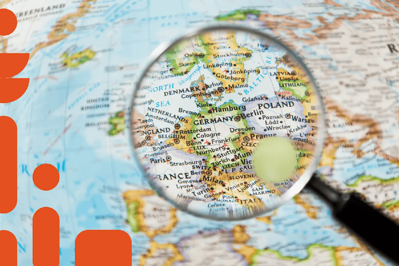 Map with a magnifying glass over Germany 