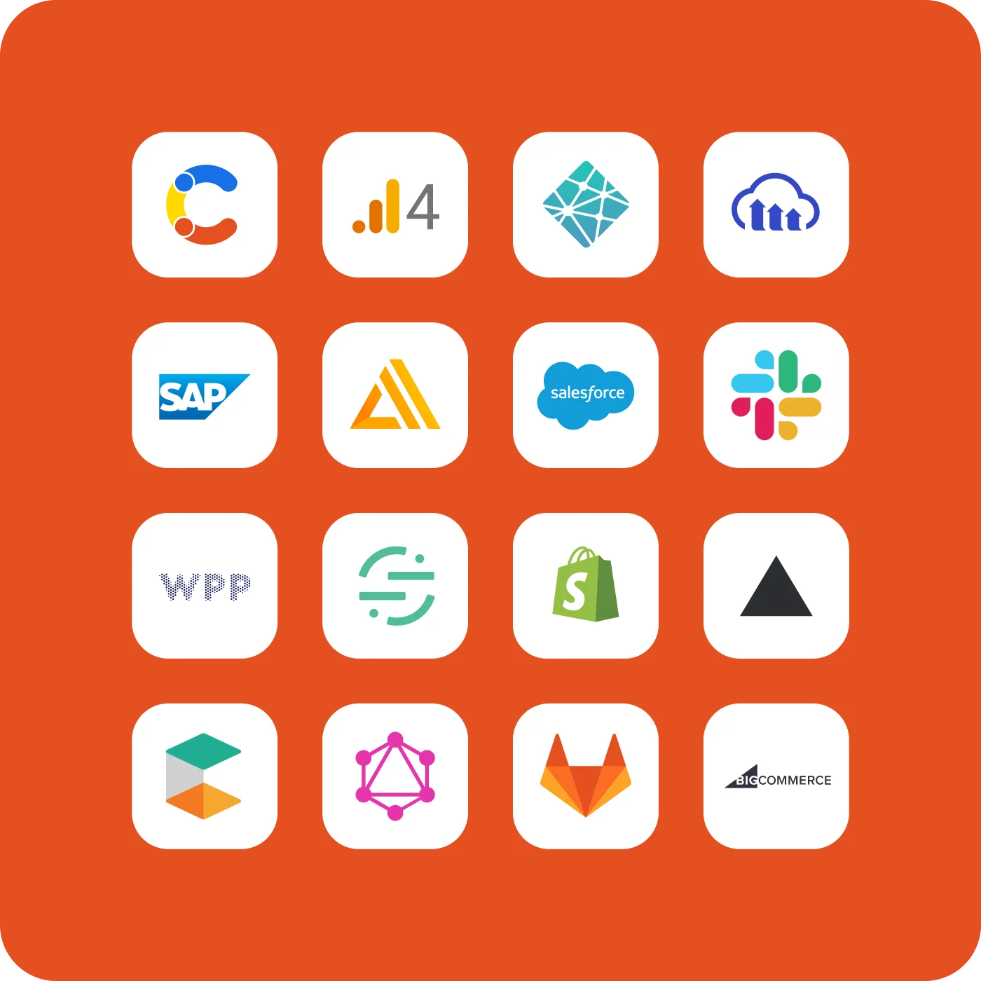 A grid of 20 icons representing a cross-section of apps available in the Contentful Marketplace.