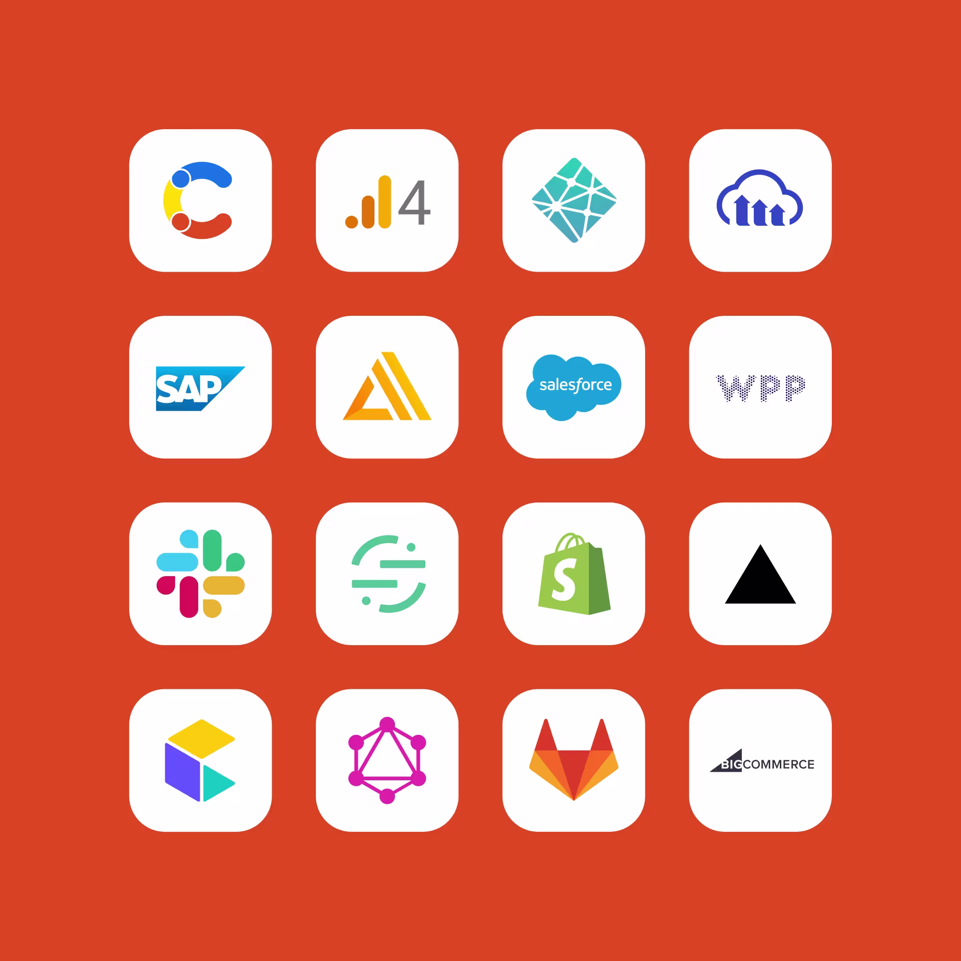A grid of 20 icons representing a cross-section of apps available in the Contentful Marketplace.