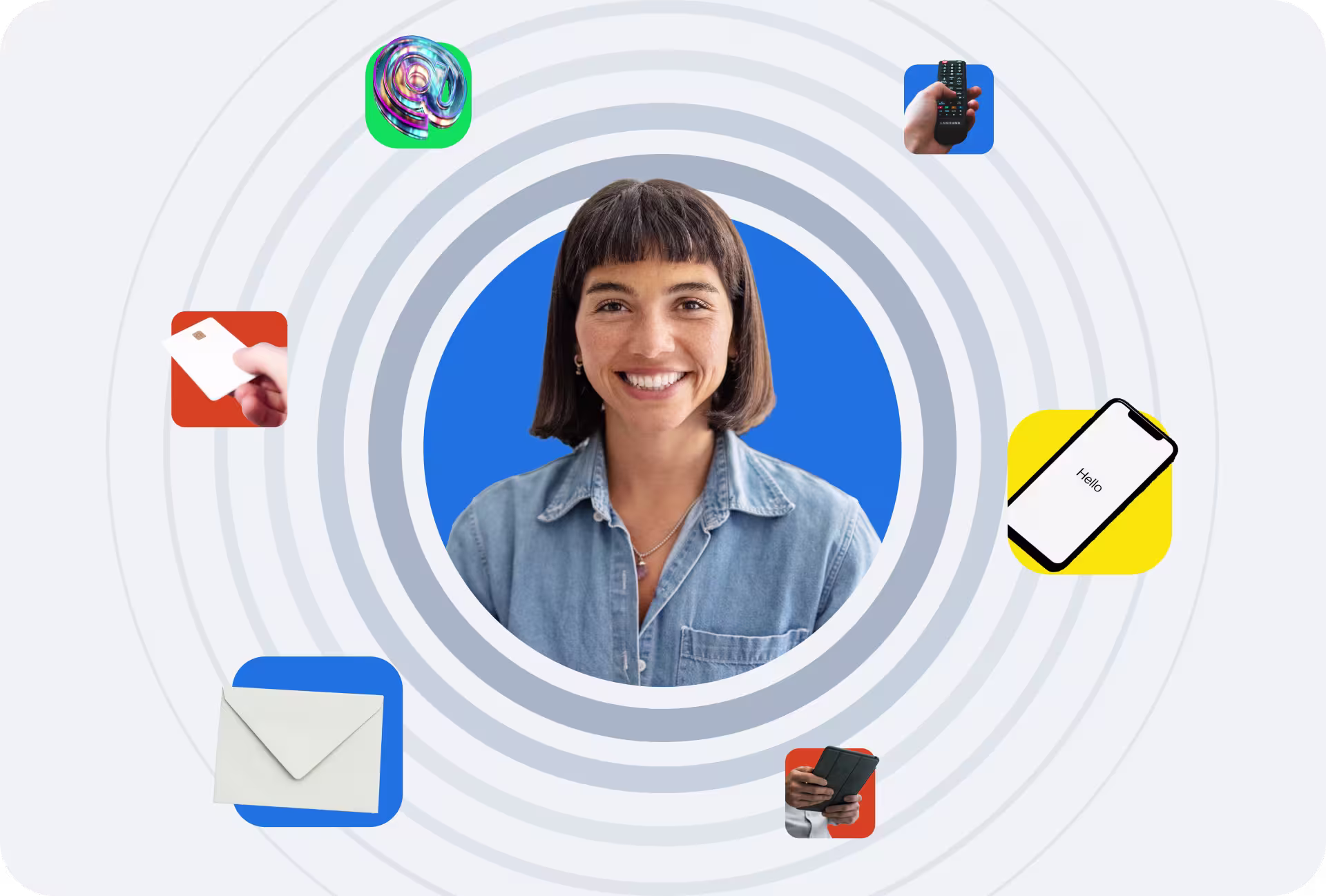 A selection of omnichannel related icons displayed on a circular background
