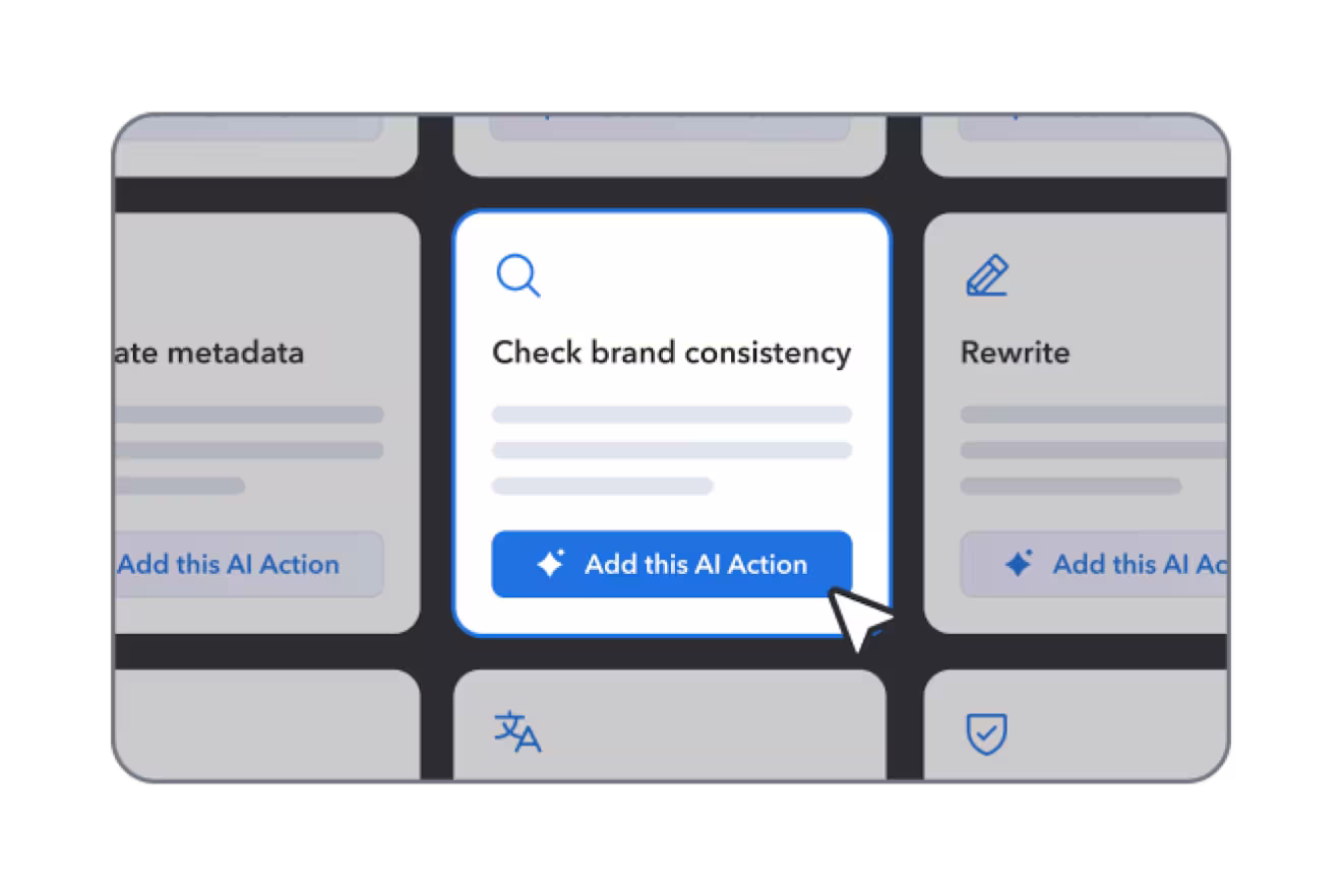 Grid of Contentful AI Suggestions with a mouse highlighting one to check brand consistency.