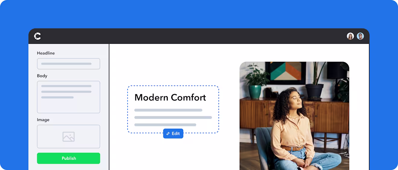 Stylized user-interface showing Contentful content editing features.