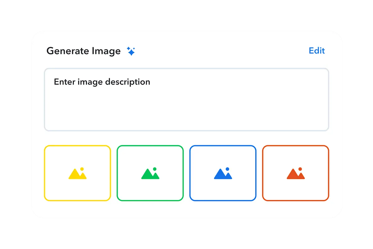 Stylized user-interface showing Contentful AI Image Generator features.
