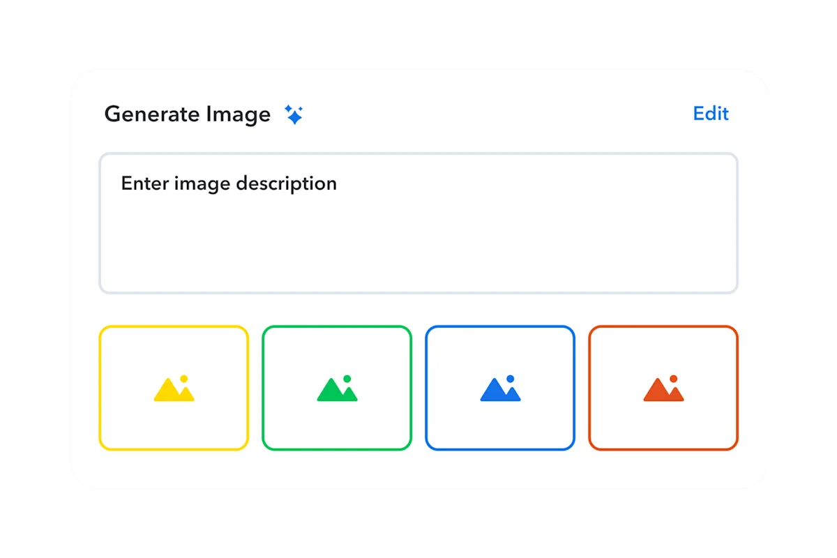 Stylized user-interface showing Contentful AI Image Generator features.