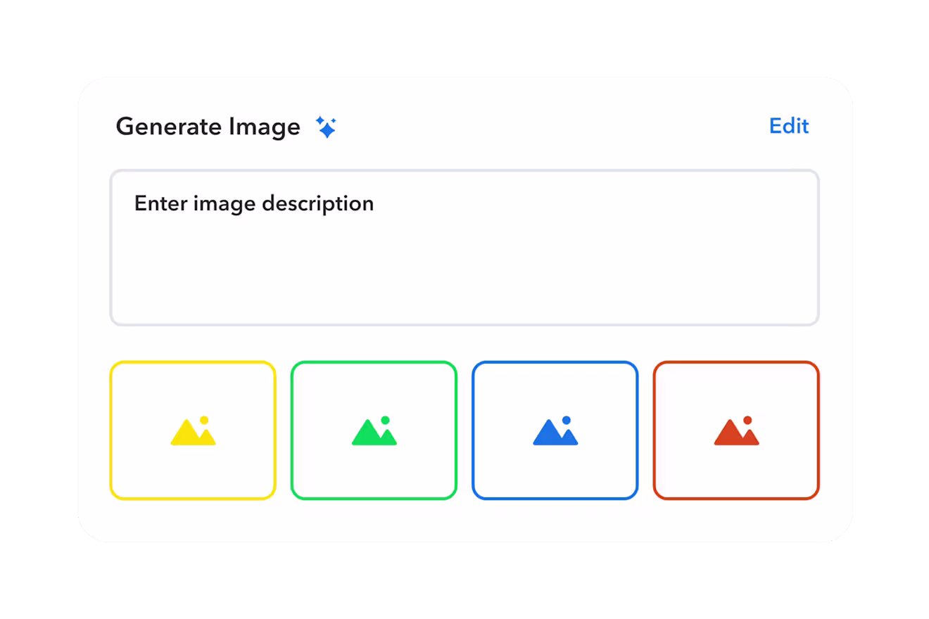 Stylized user-interface showing Contentful AI Image Generator features.