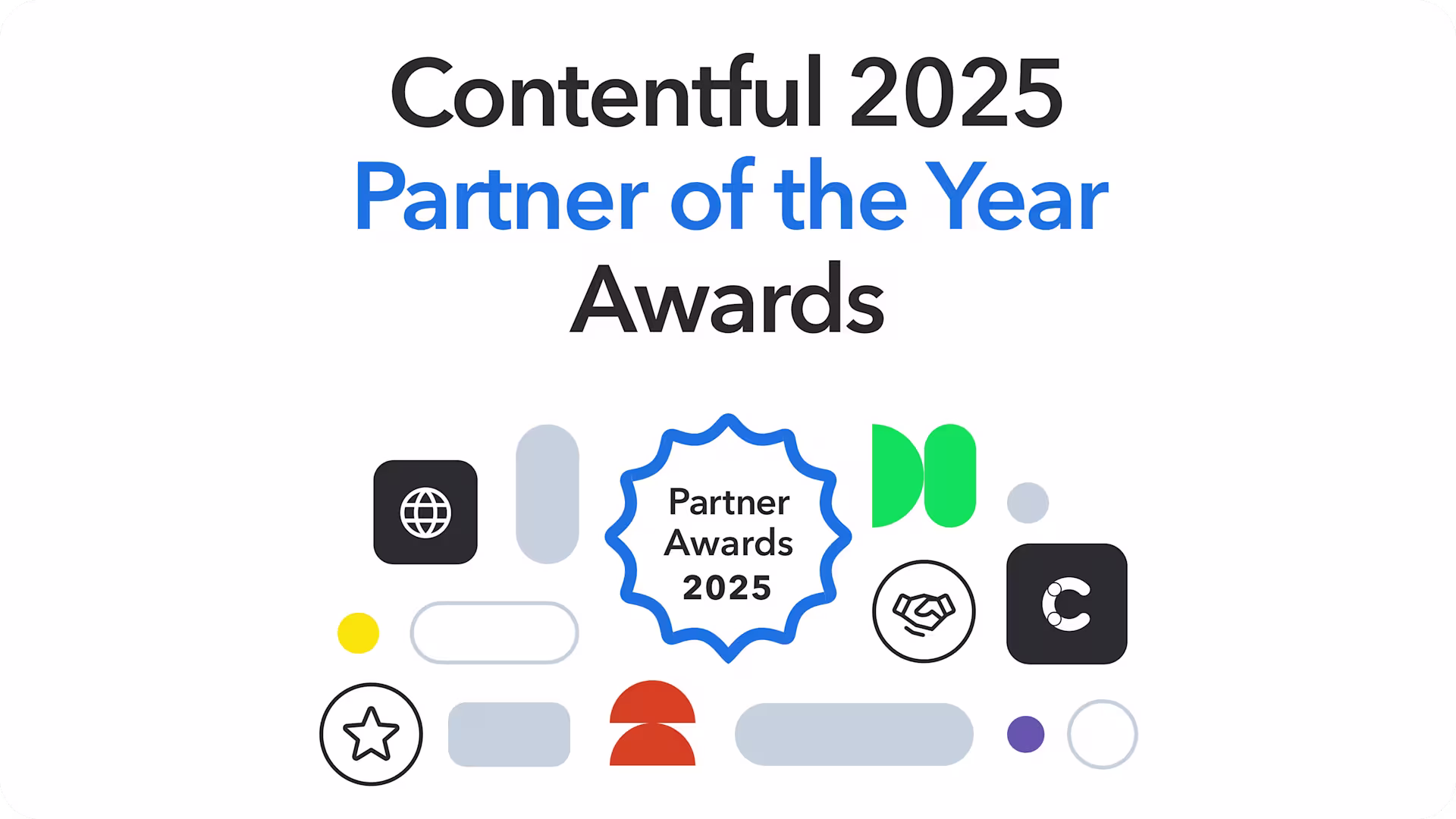 Contentful 2025 Partner of the Year Awards logo with abstract icons representing partnership and collaboration in various colors