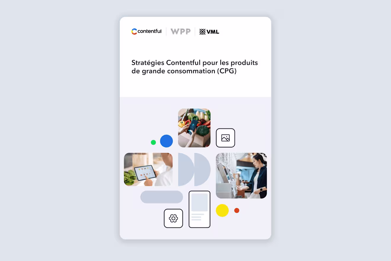 Marketing presentation slides showing CPG brand content transformation with colorful icons, screenshots and business imagery
