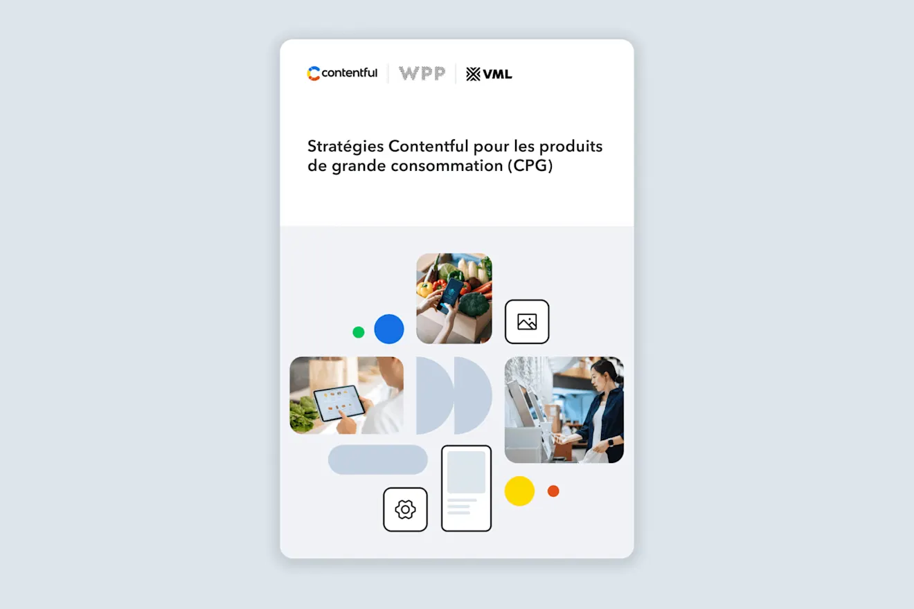 Marketing presentation slides showing CPG brand content transformation with colorful icons, screenshots and business imagery