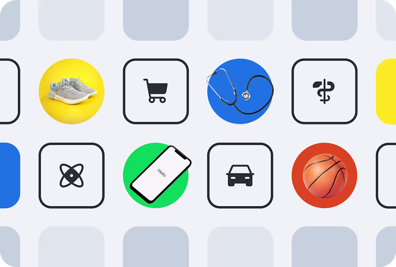 A selection of icons related to composable content and industries