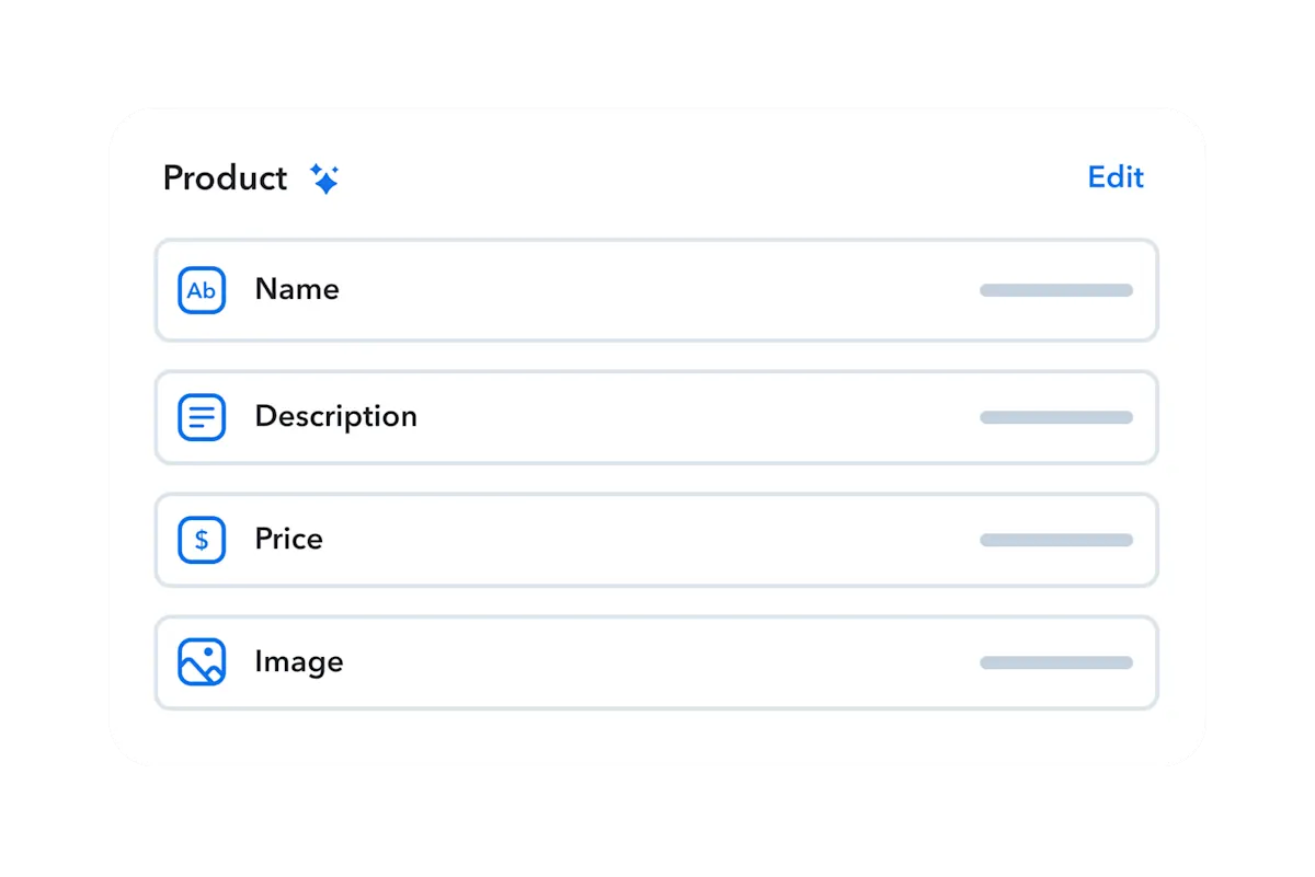 Stylized user-interface showing Contentful AI Content Type Generator features.