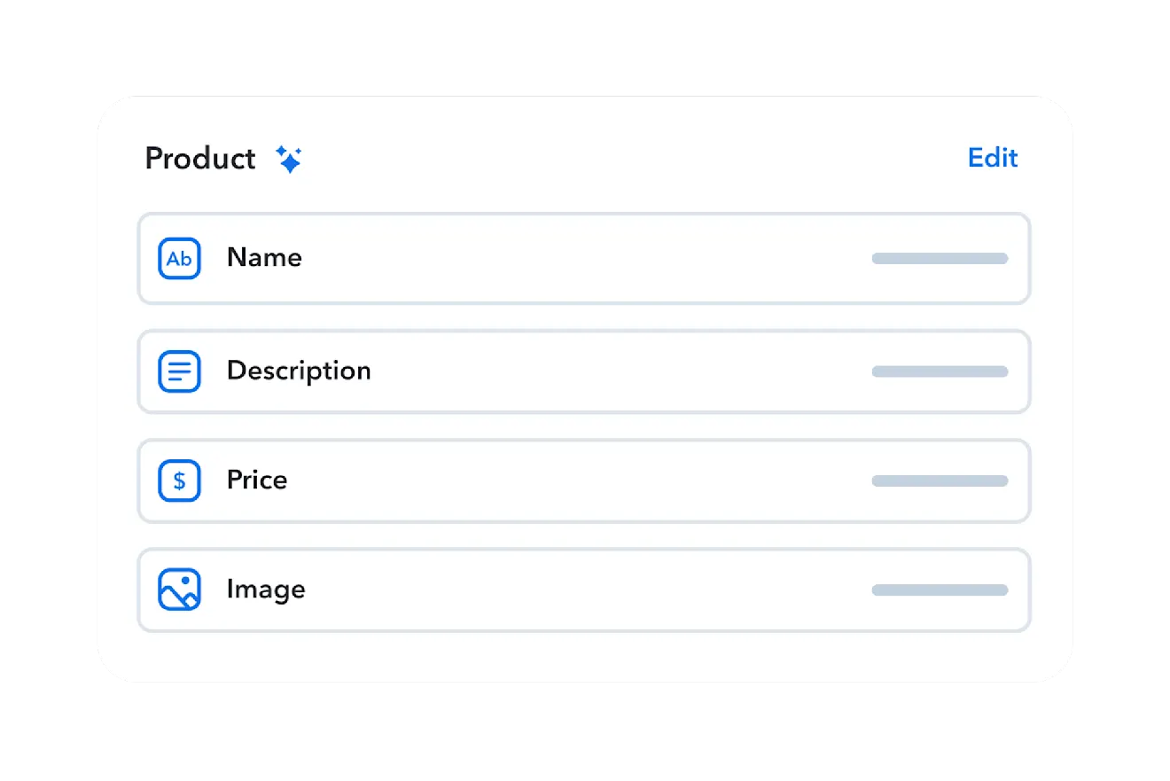 Stylized user-interface showing Contentful AI Content Type Generator features.