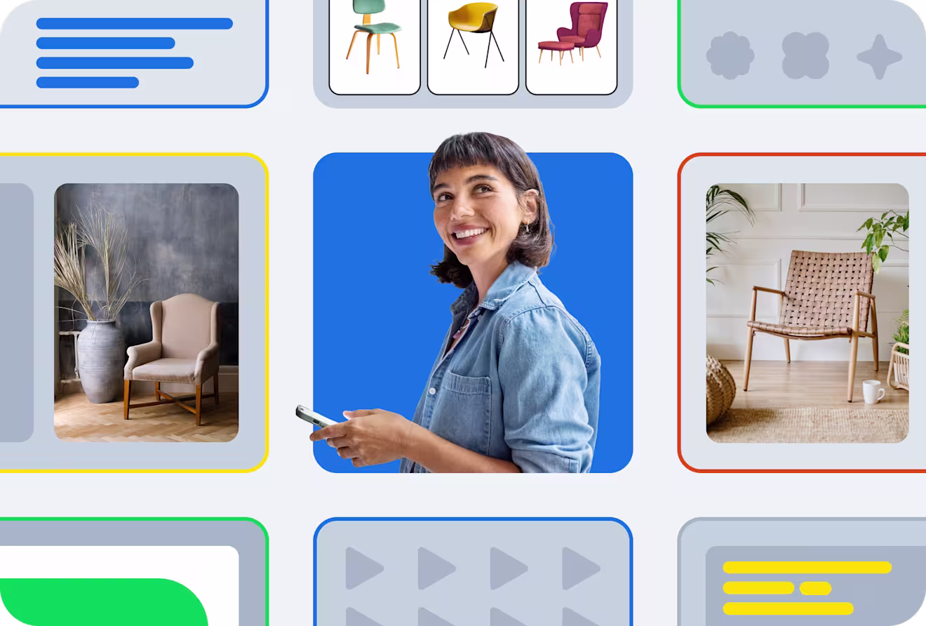 A selection of omnichannel experience related icons and imagery displayed in a grid
