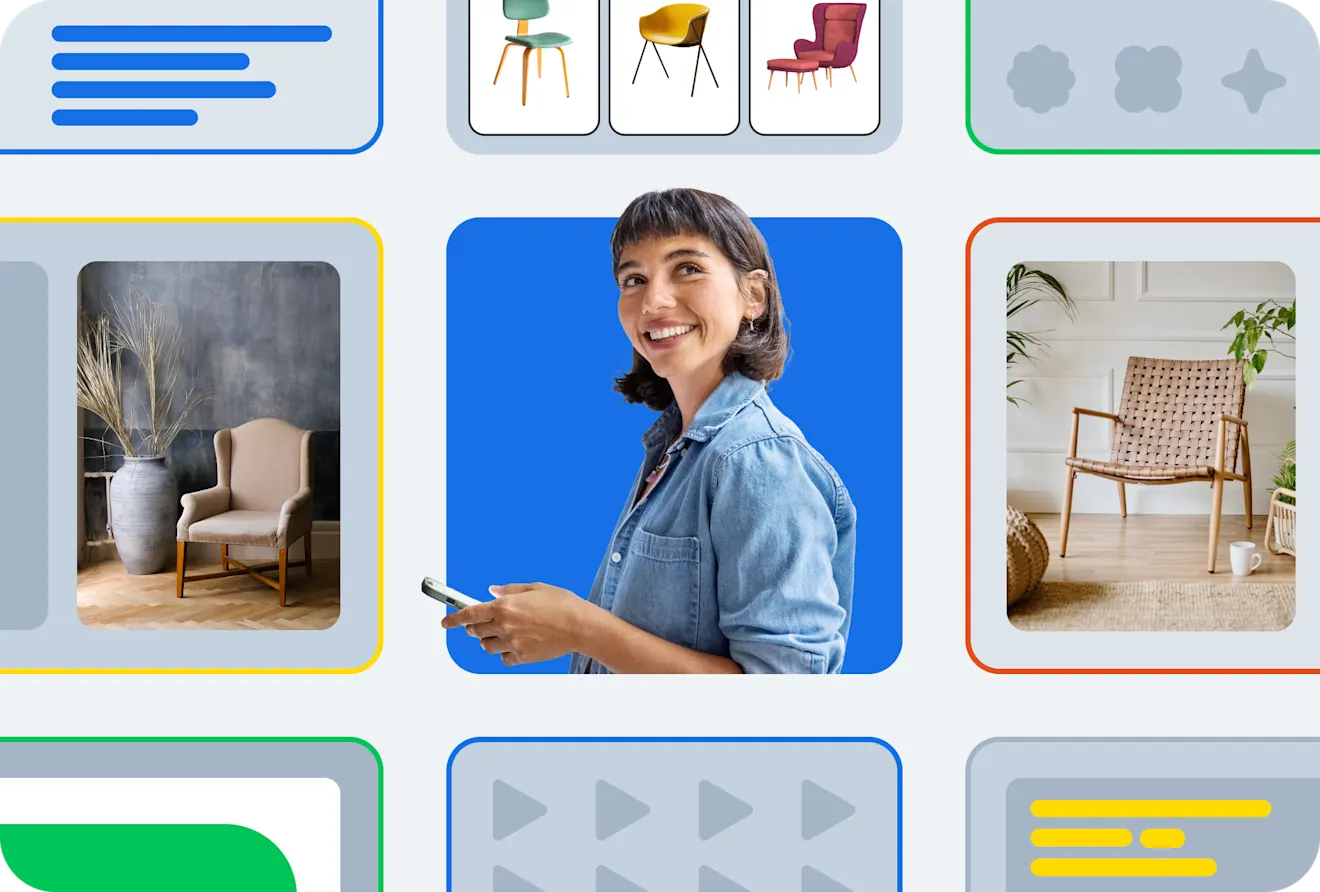 A selection of omnichannel experience related icons and imagery displayed in a grid